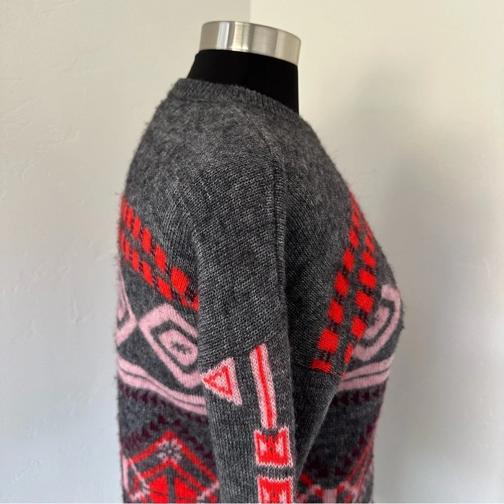J. Crew Nordic Fair Isle Wool Mohair Blend Gray and Red Sweater Size S